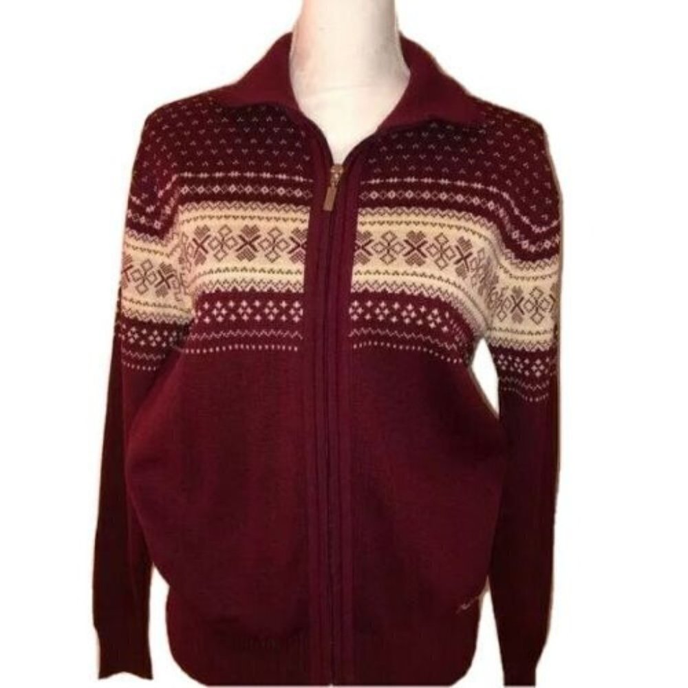 Steffner Sweater Womens Pure Wool Made In Austria Full Zipper Red Maroon